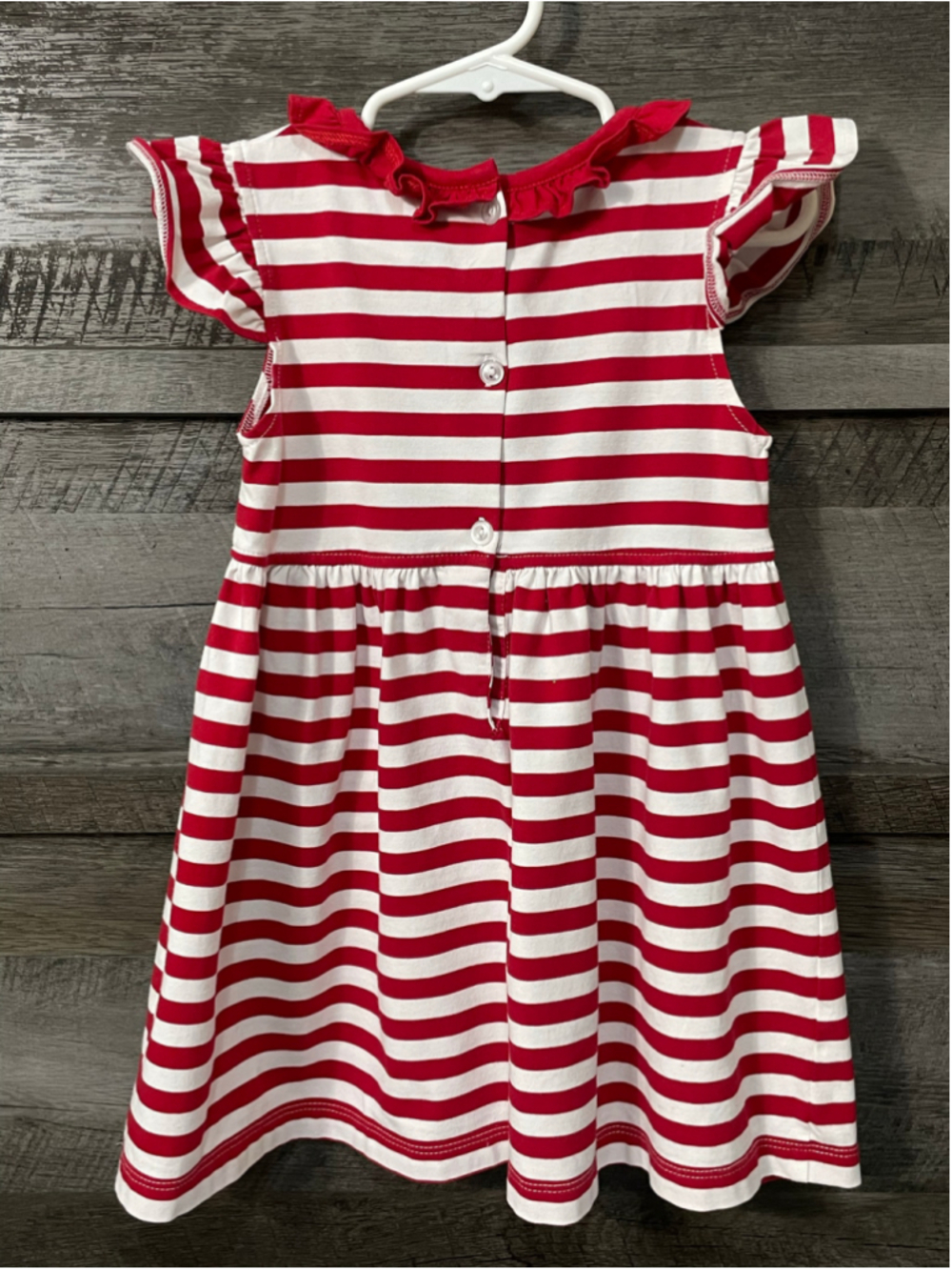 Stitchy Fish Girls Red White Striped Ruffle Minnie Mouse Applique Dress 2T - Picture 4 of 7